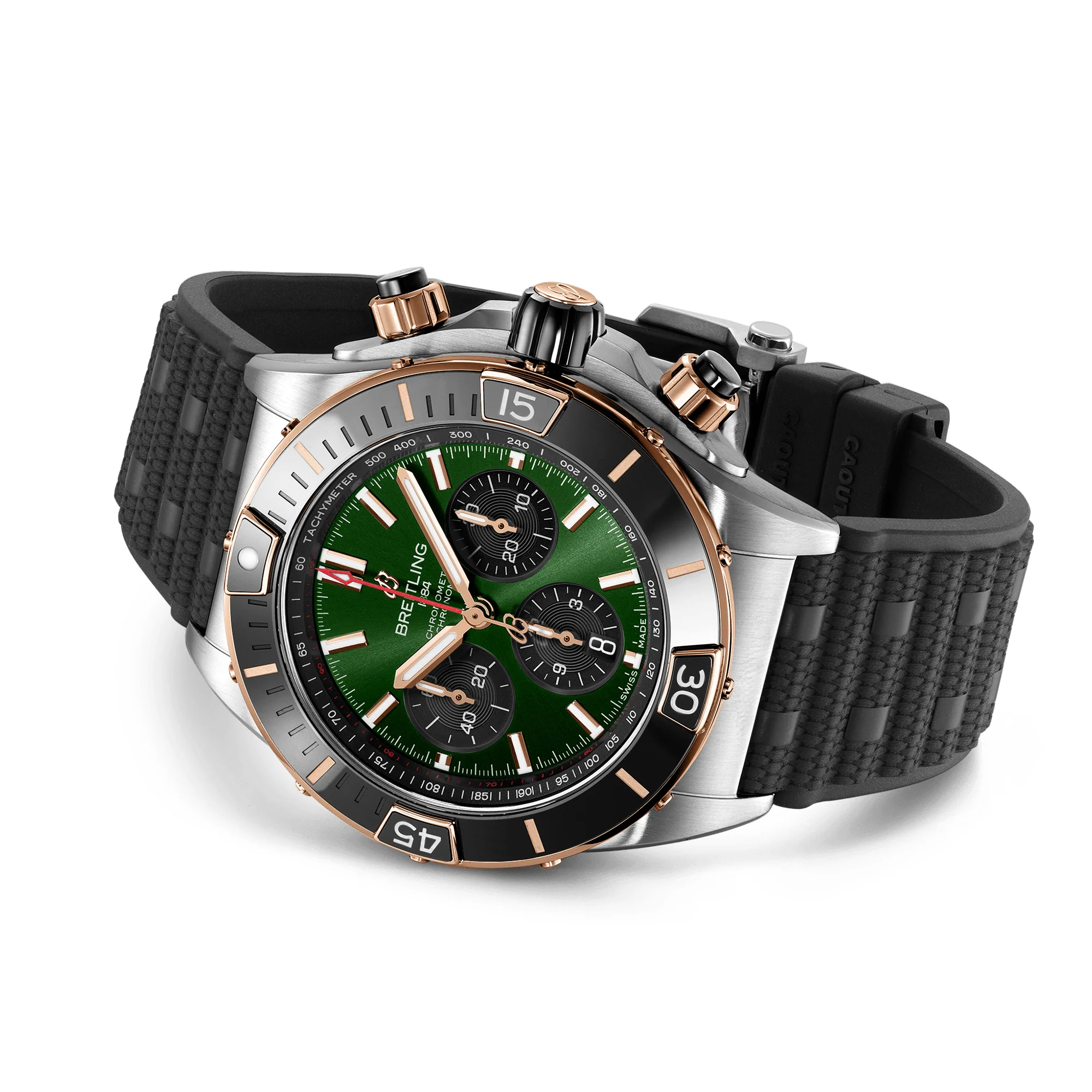 Super Chronomat 44mm Two-Tone Green Dial Men's Automatic Watch Black Strap - Image 4