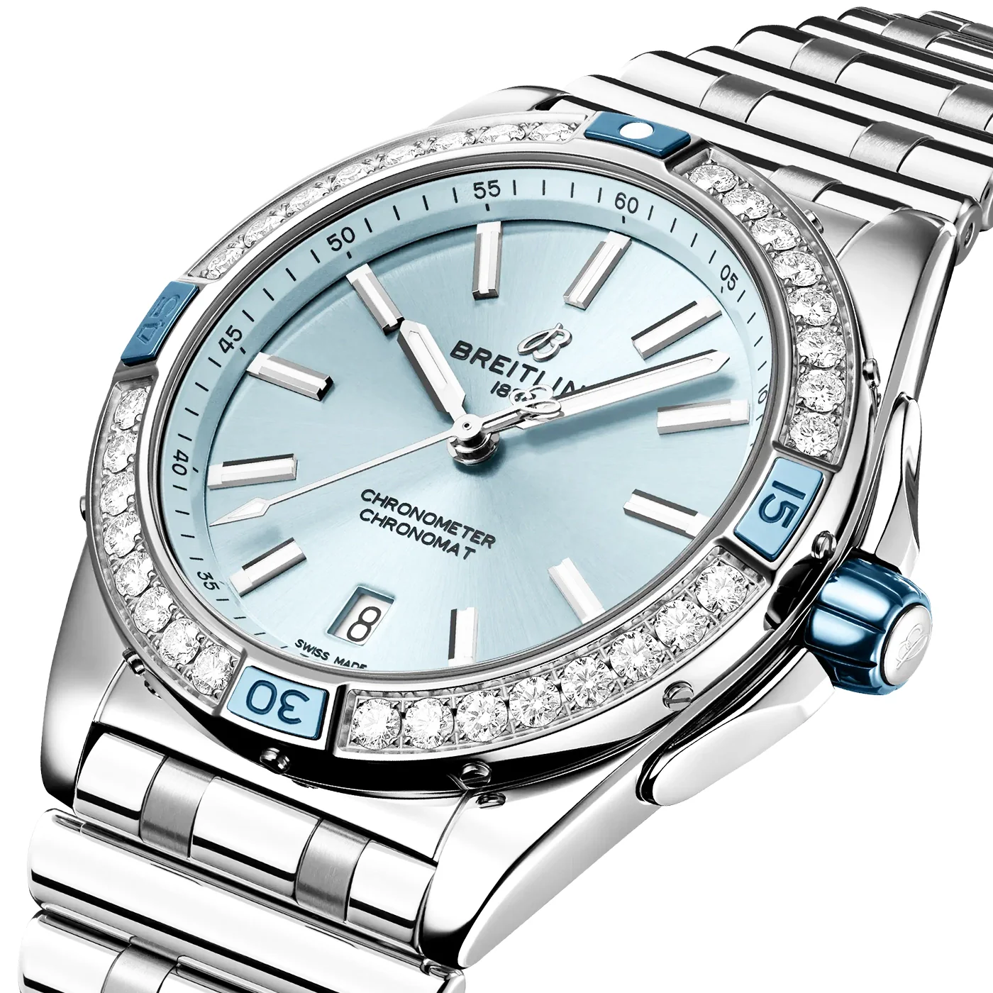 Super Chronomat 38mm Ice Blue Dial Diamond Set Bracelet Watch - Image 2