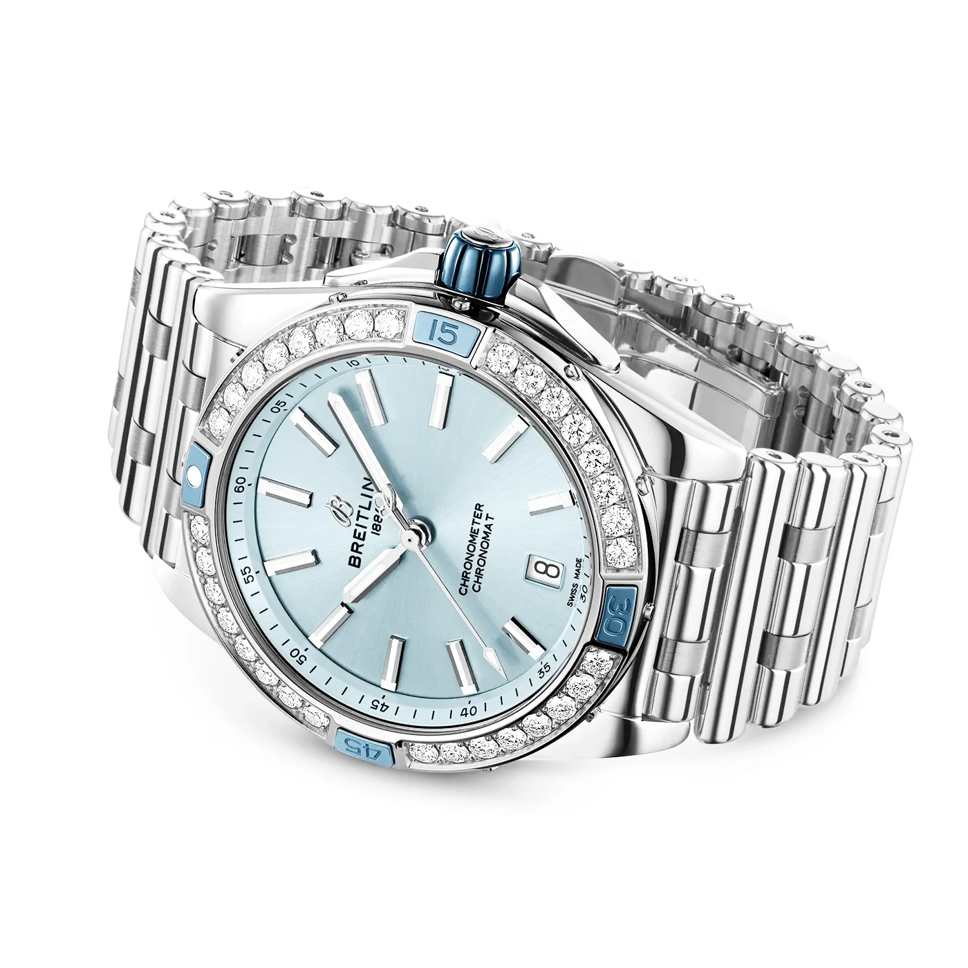 Super Chronomat 38mm Ice Blue Dial Diamond Set Bracelet Watch - Image 3