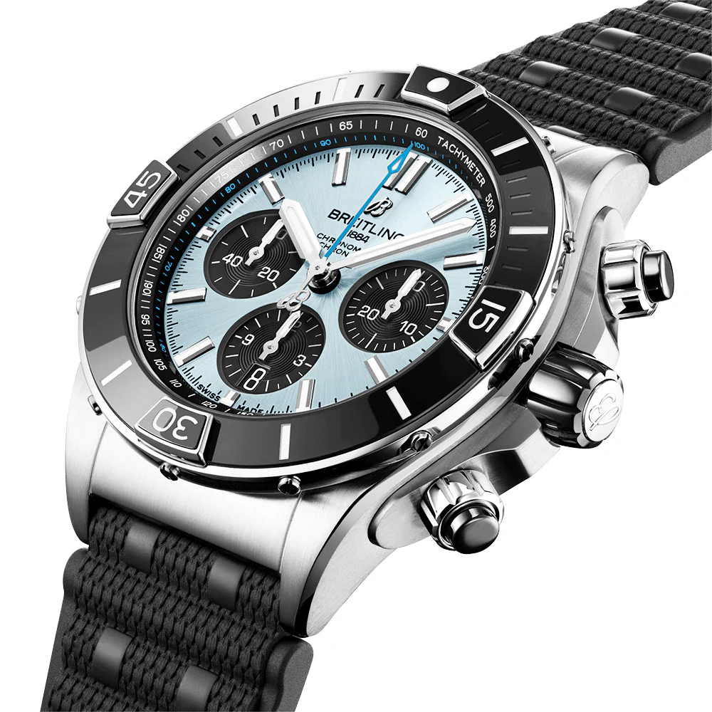 Super Chronomat Steel & Platinum 44mm Ice Blue Dial Strap Watch - Image 2