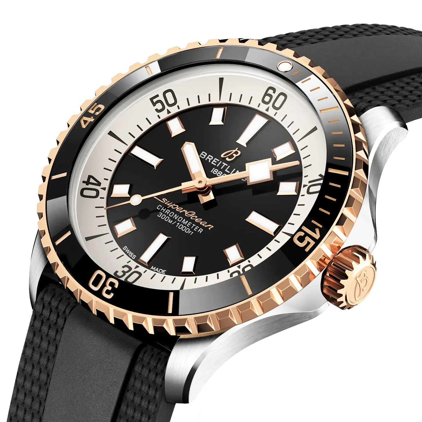 Superocean 42mm Steel & 18ct Rose Gold Rubber Strap Watch - Image 2
