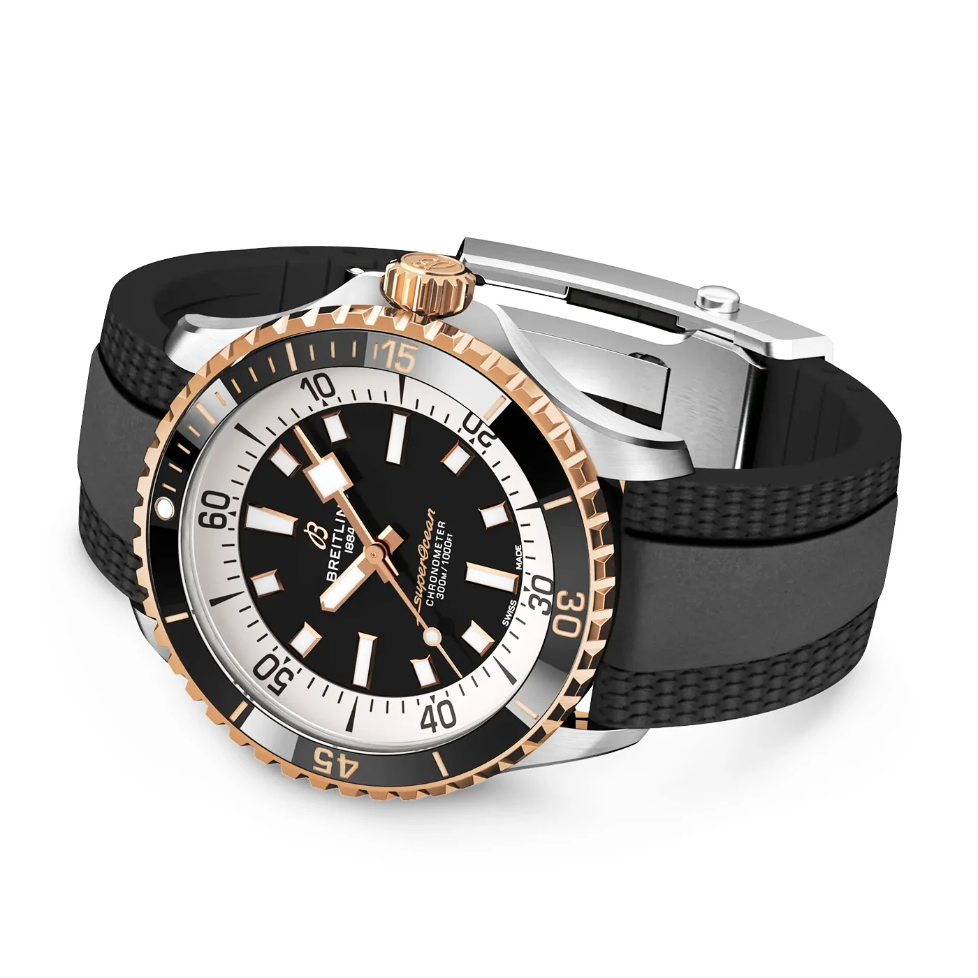 Superocean 42mm Steel & 18ct Rose Gold Rubber Strap Watch - Image 3