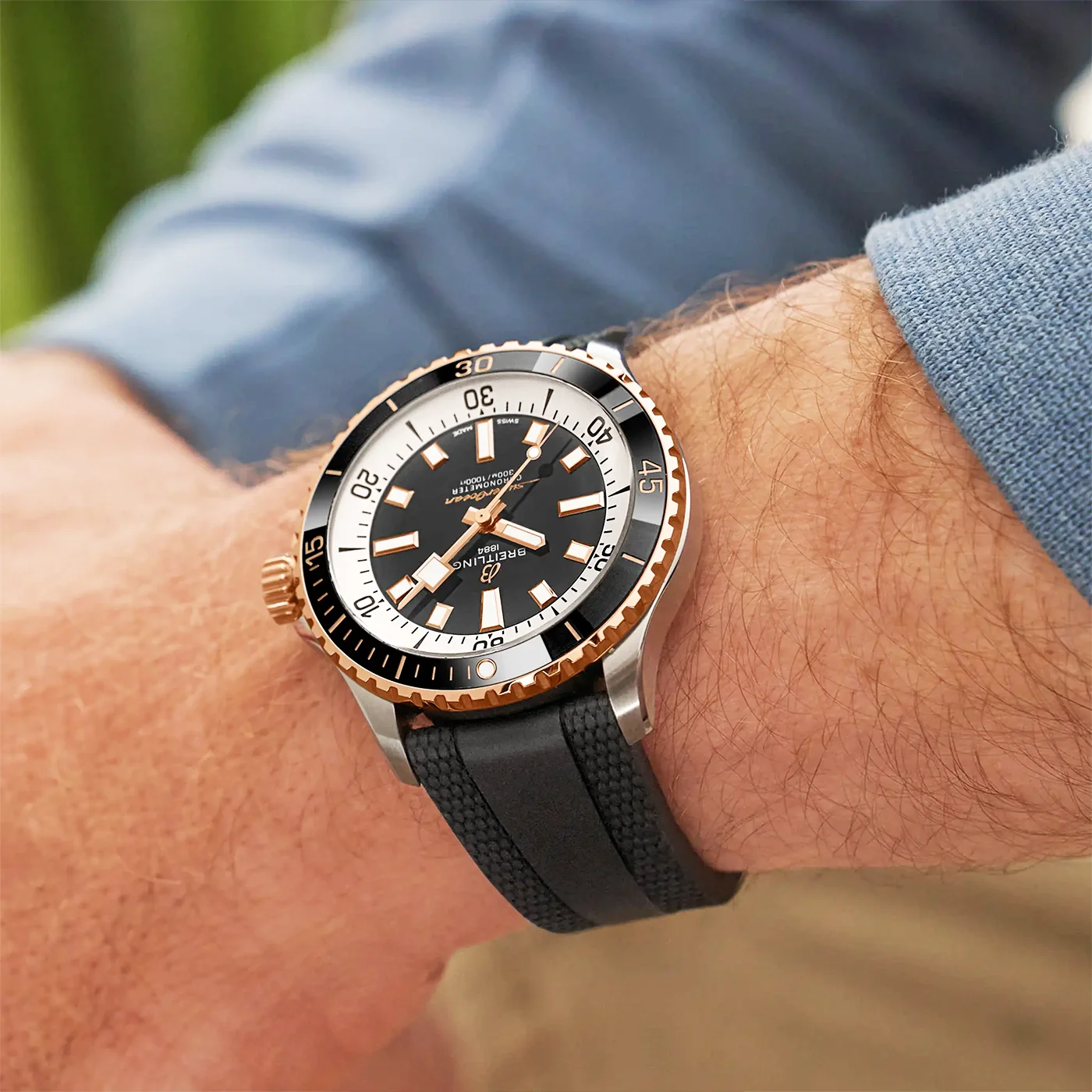 Superocean 42mm Steel & 18ct Rose Gold Rubber Strap Watch - Image 5