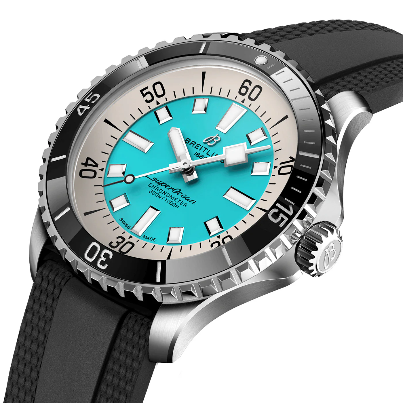 Superocean 44mm Turquoise Dial Men's Automatic Strap Watch - Image 3
