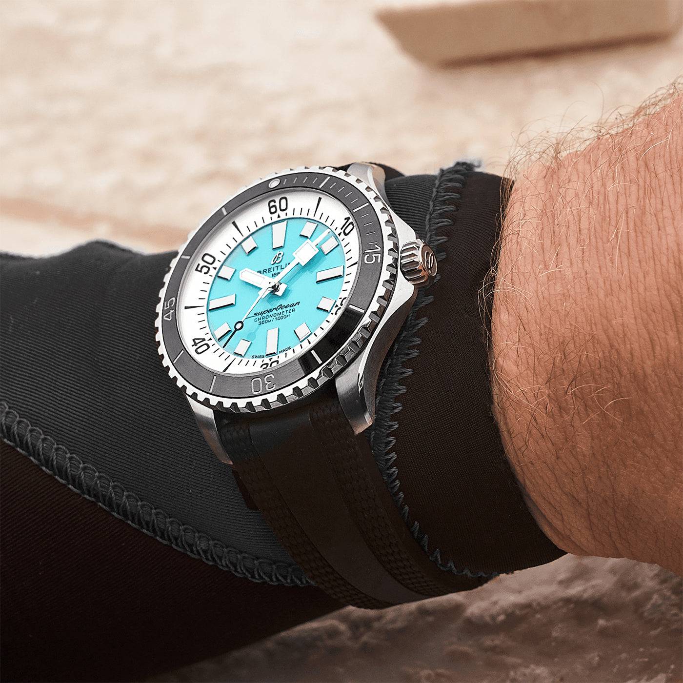 Superocean 44mm Turquoise Dial Men's Automatic Strap Watch - Image 4