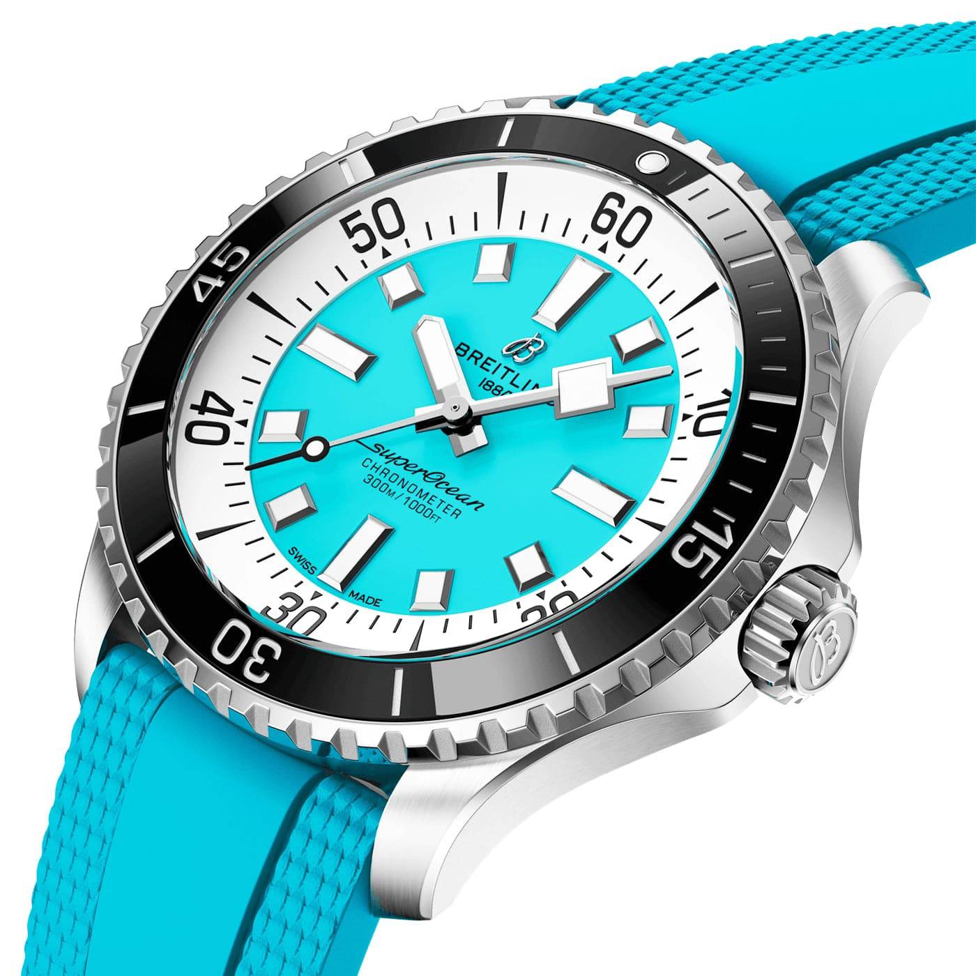 Superocean 44mm Turquoise Dial Men's Automatic Rubber Strap Watch - Image 2