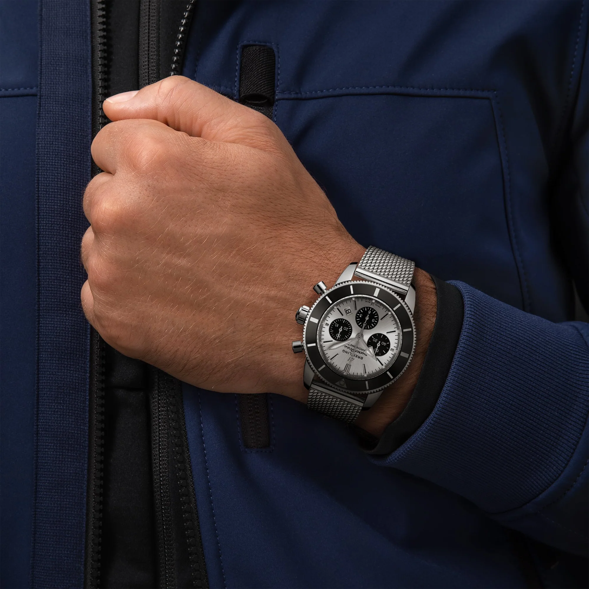 Superocean Heritage Chronograph 44mm Silver Dial Bracelet Watch - Image 5
