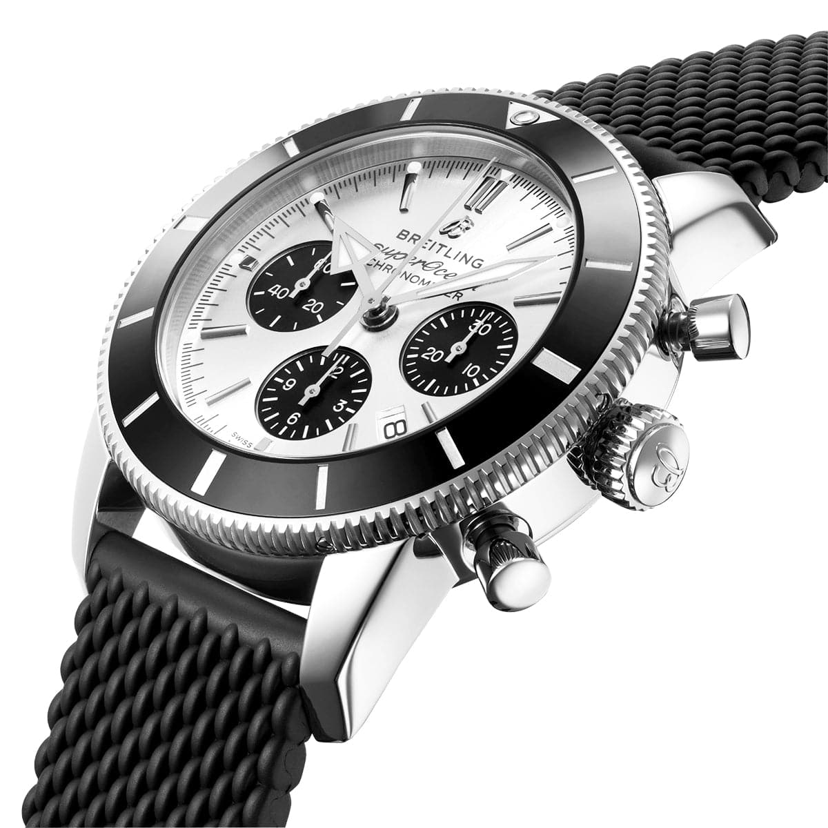 Superocean Heritage II 44mm Silver/Black Dial Rubber Strap Watch - Image 2