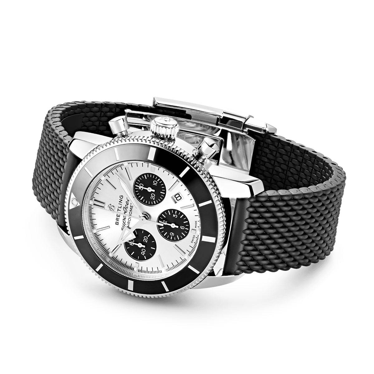 Superocean Heritage II 44mm Silver/Black Dial Rubber Strap Watch - Image 3