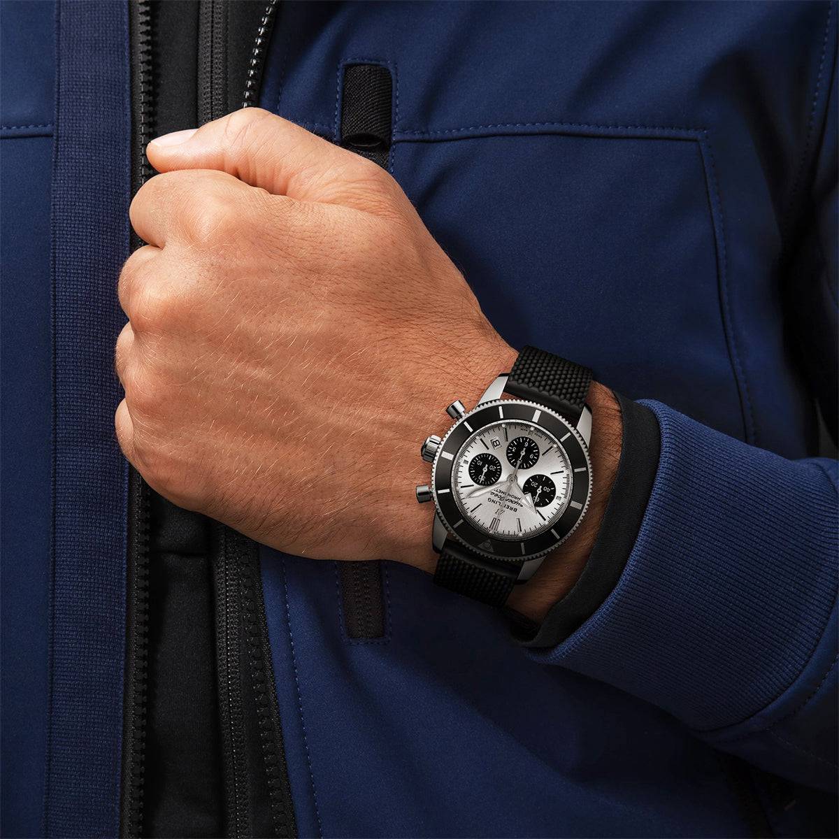 Superocean Heritage II 44mm Silver/Black Dial Rubber Strap Watch - Image 5