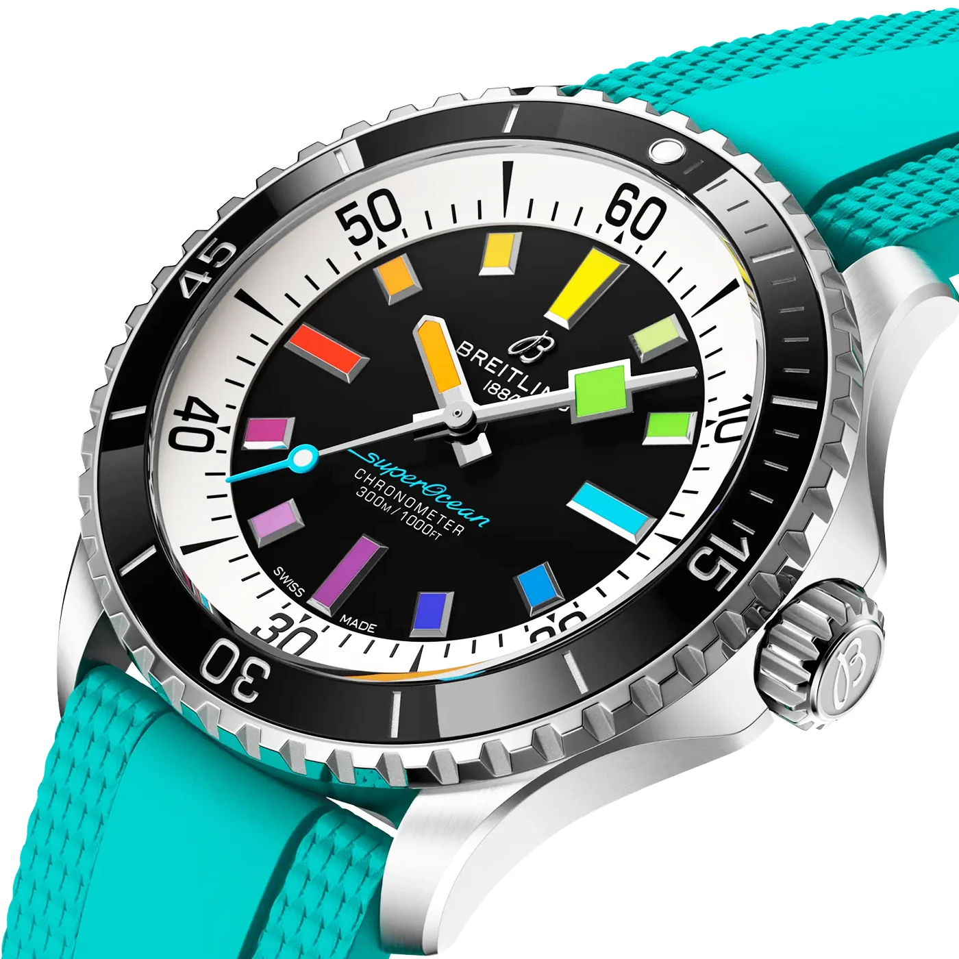 Superocean 42mm Rainbow Dial Men's Automatic Aquamarine Strap Watch - Image 2