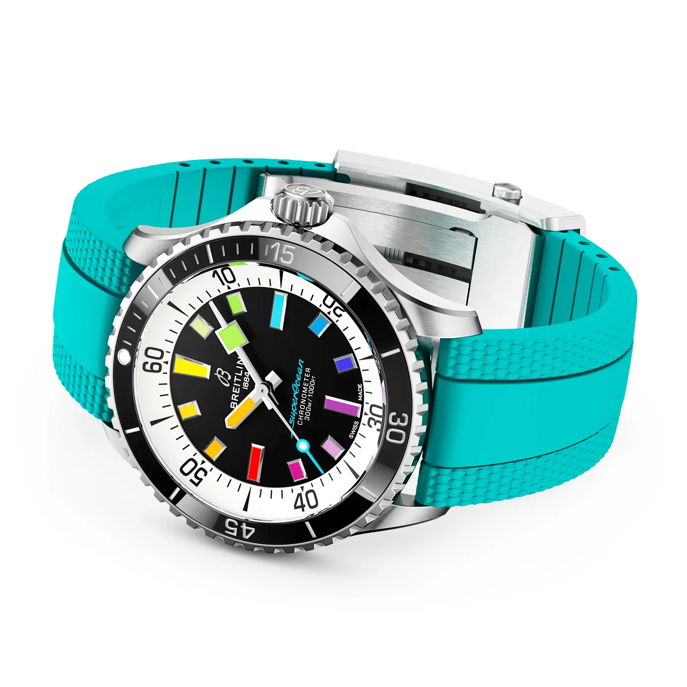 Superocean 42mm Rainbow Dial Men's Automatic Aquamarine Strap Watch - Image 3