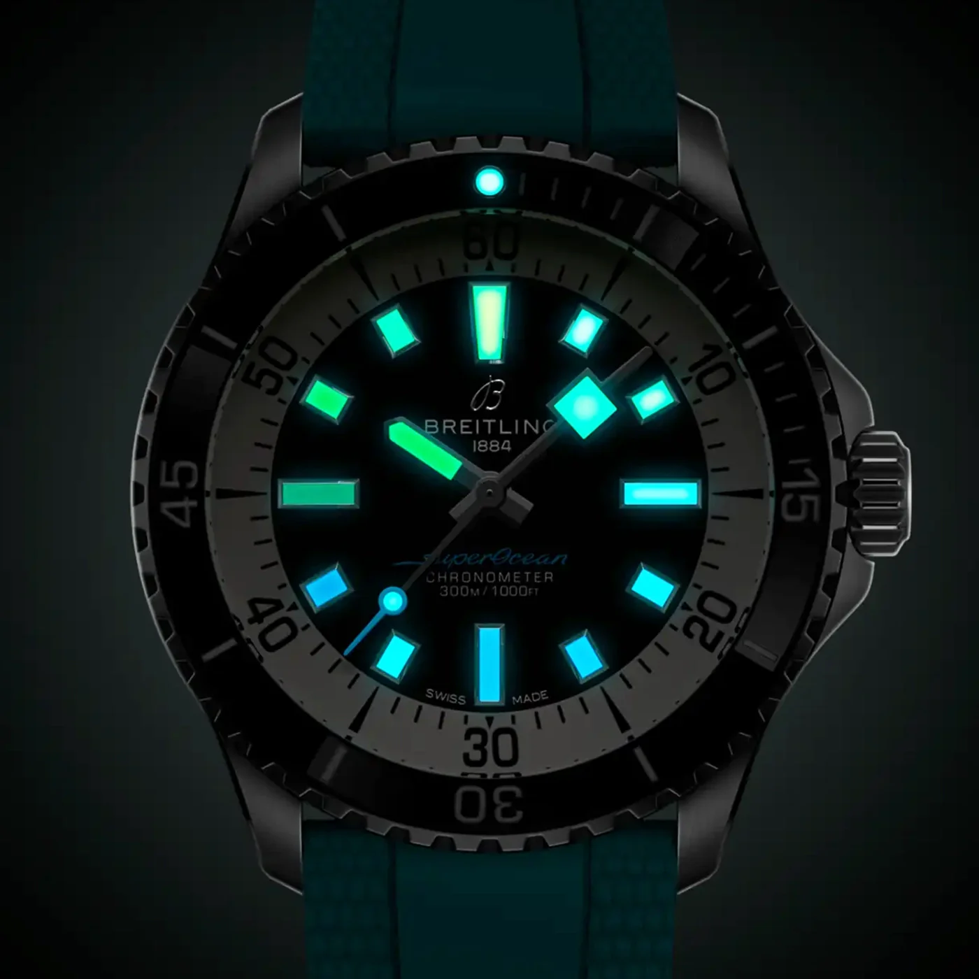 Superocean 42mm Rainbow Dial Men's Automatic Aquamarine Strap Watch - Image 5