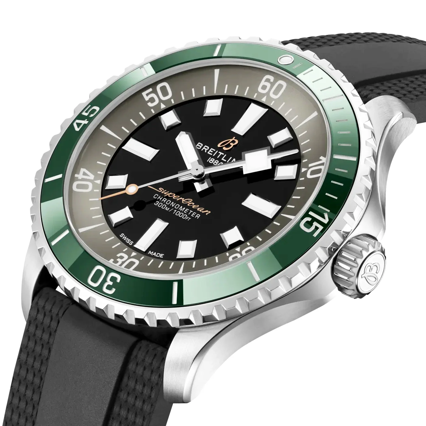 Superocean UK Edition 44mm Green Bezel Rubber Strap Watch - Image 2