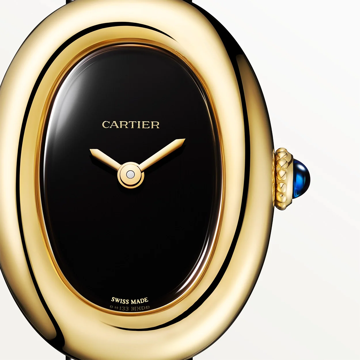 Baignoire Mini 18ct Yellow Gold Black Dial Ladies Strap Watch - Image 2