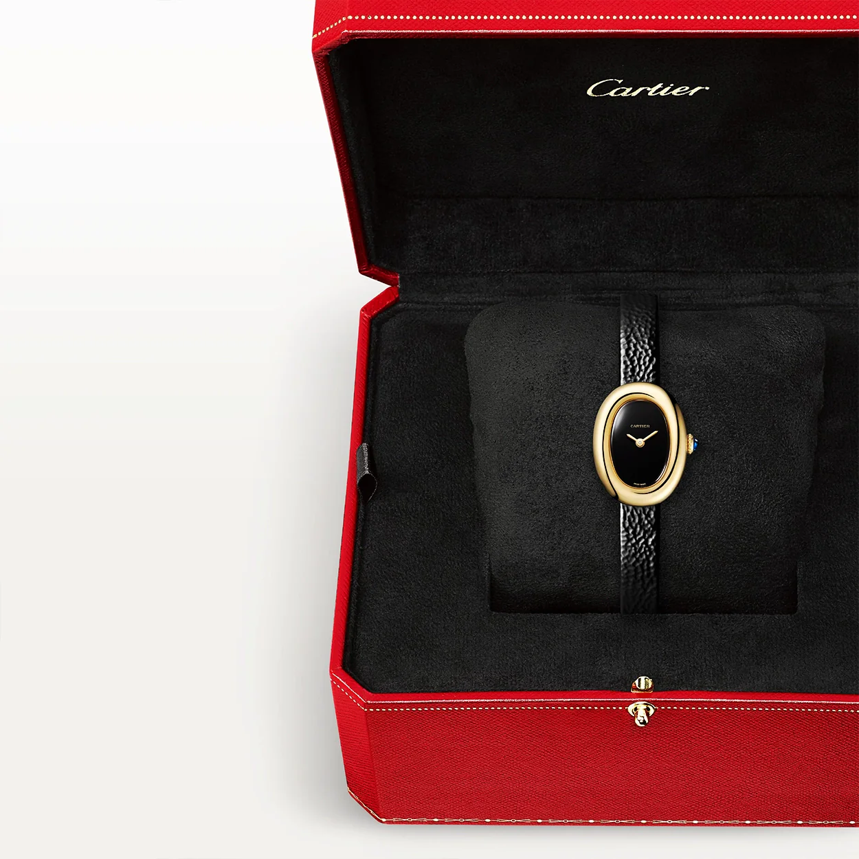 Baignoire Mini 18ct Yellow Gold Black Dial Ladies Strap Watch - Image 3