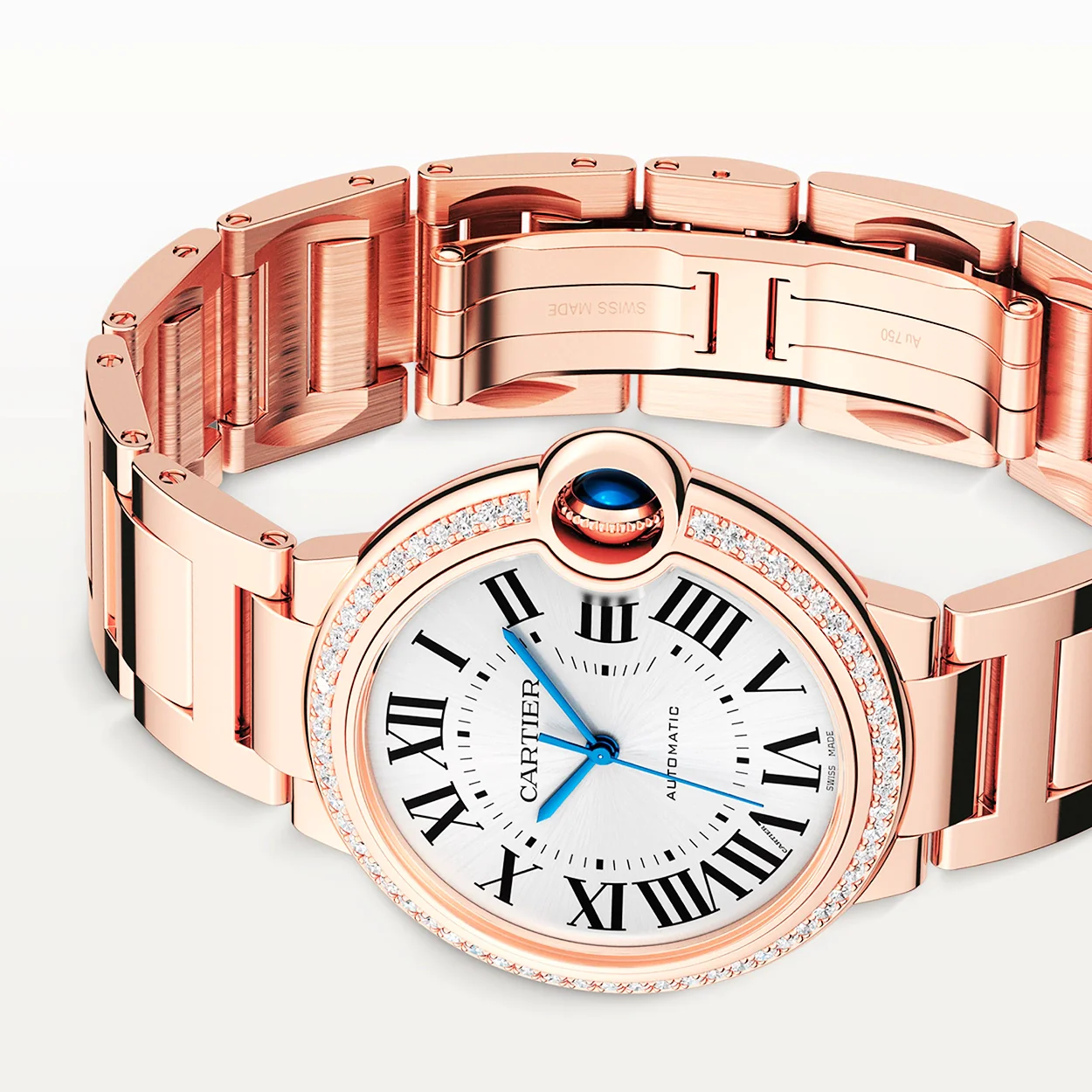 Ballon Bleu de Cartier 36mm 18ct Rose Gold Diamond Bezel Watch Metal Strap - Image 4