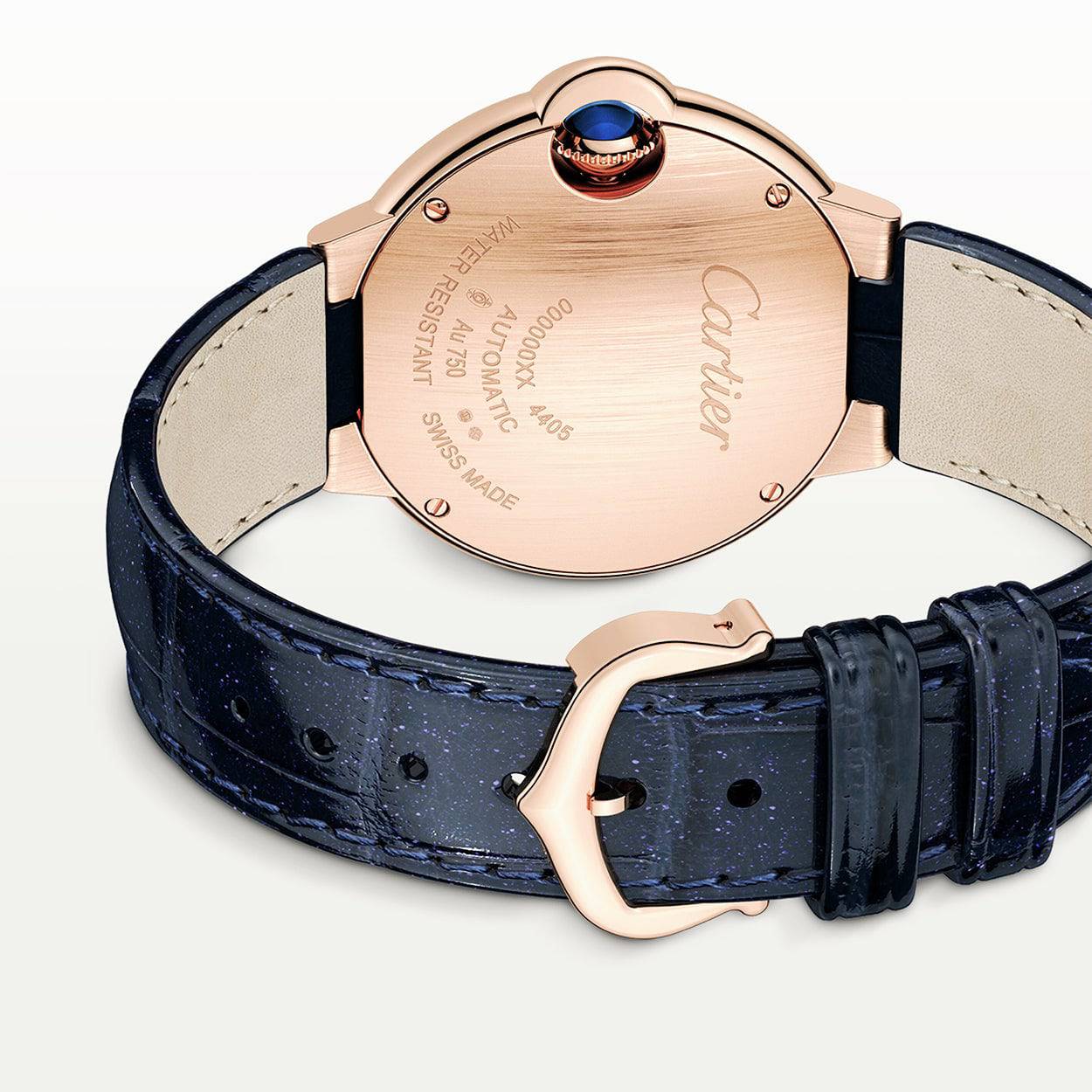 Ballon Bleu de Cartier 33mm 18ct Rose Gold Diamond Dial Watch Black Strap - Image 5