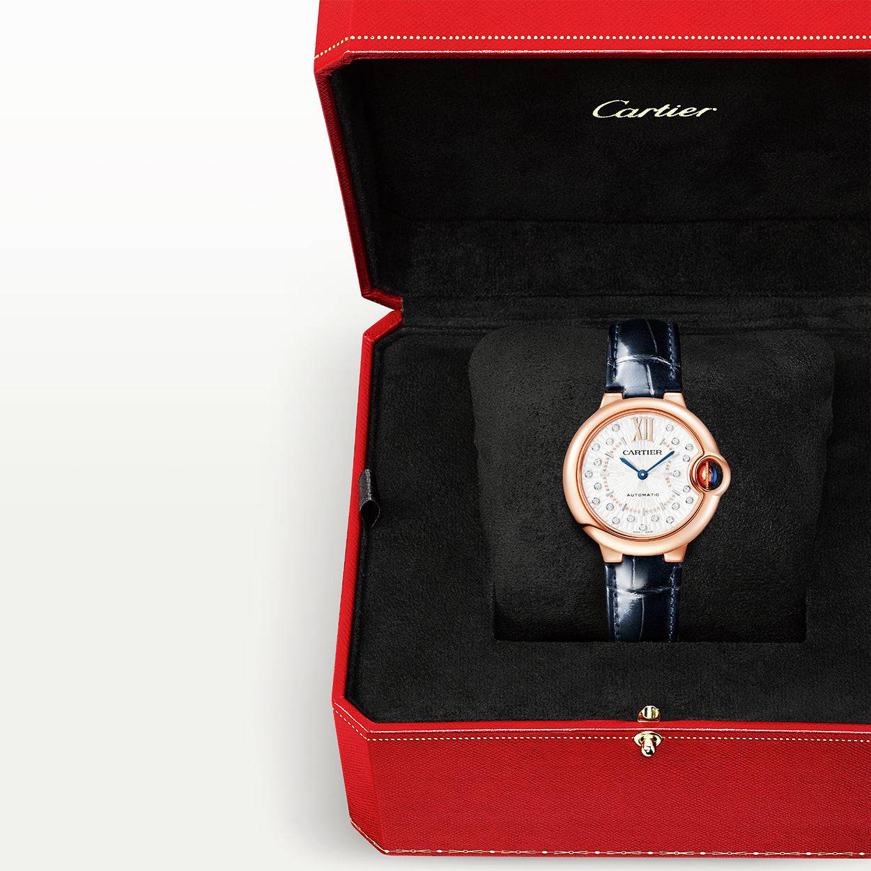 Ballon Bleu de Cartier 33mm 18ct Rose Gold Diamond Dial Watch Black Strap - Image 6