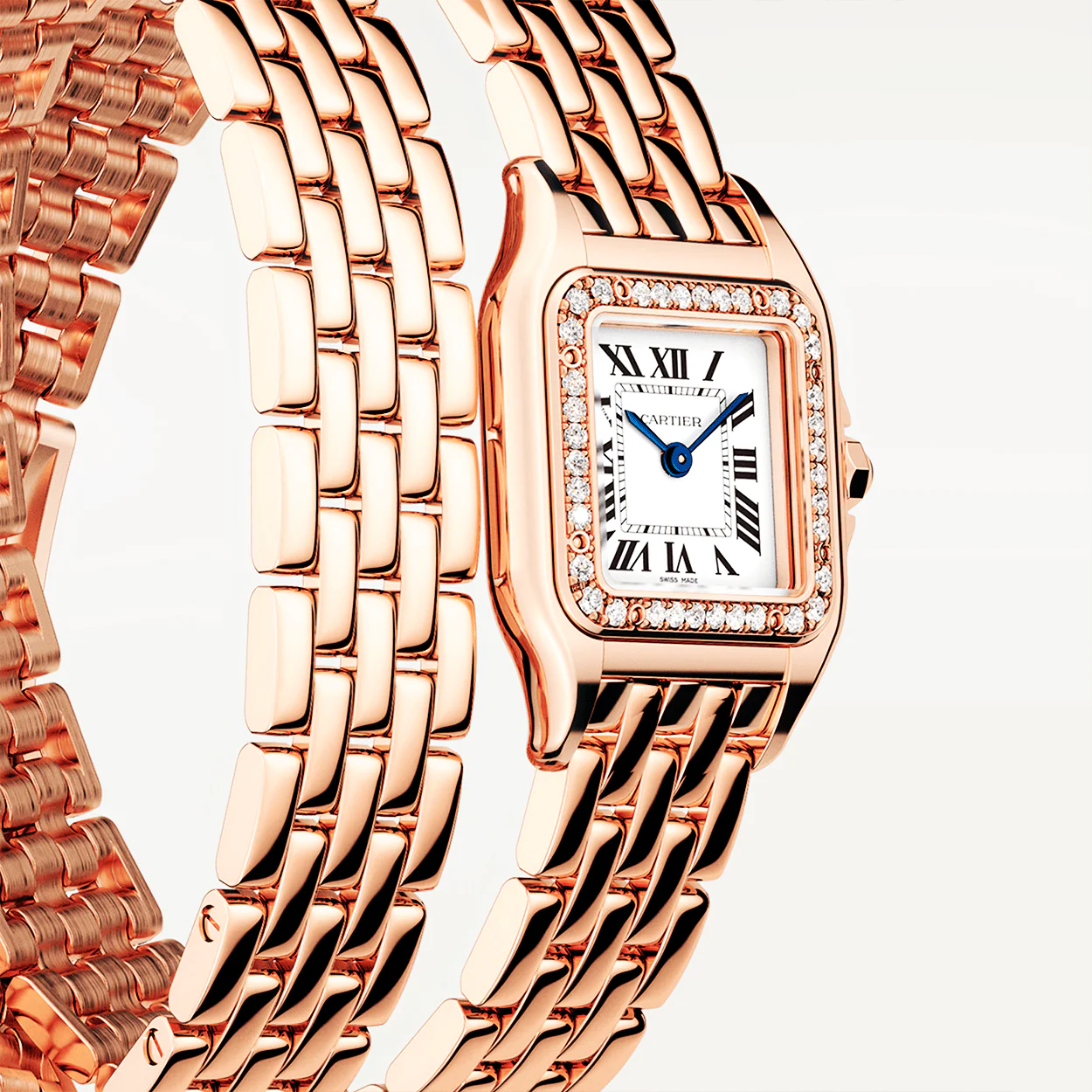 Panthère de Cartier Small 18ct Rose Gold Diamond Set Loop Bracelet Watch - Image 2