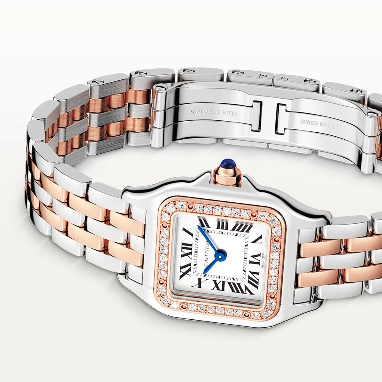 Panthère de Cartier Small 18ct Rose Gold & Steel Diamond Bezel Watch - Image 4