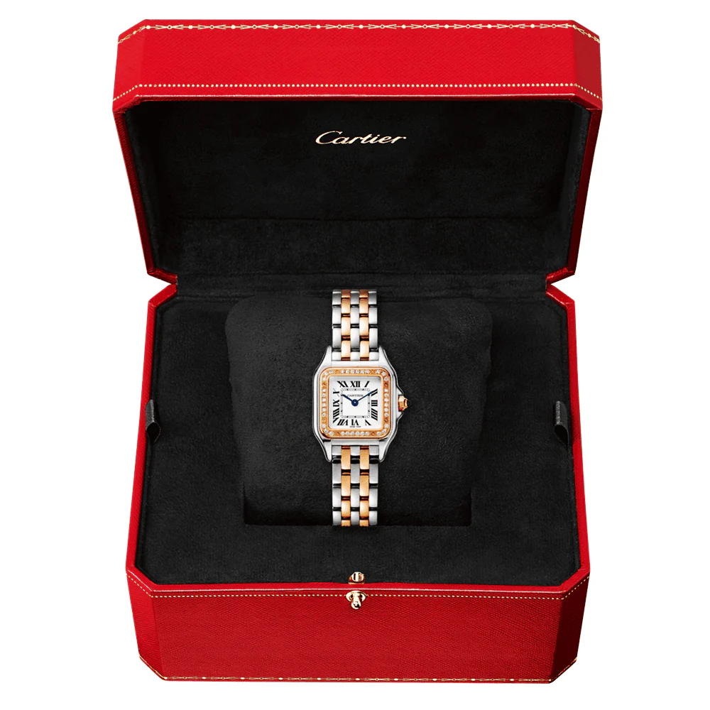 Panthère de Cartier Small 18ct Rose Gold & Steel Diamond Bezel Watch - Image 6
