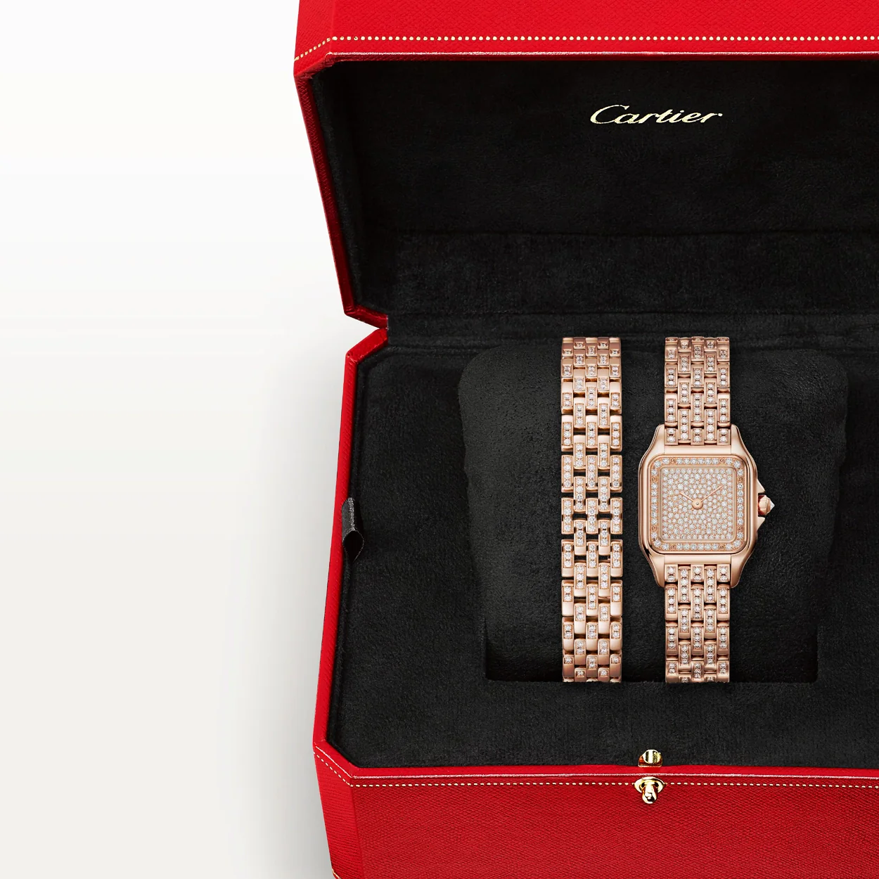 Panthère de Cartier Small 18ct Rose Gold Full Diamond Set Bracelet Watch - Image 3