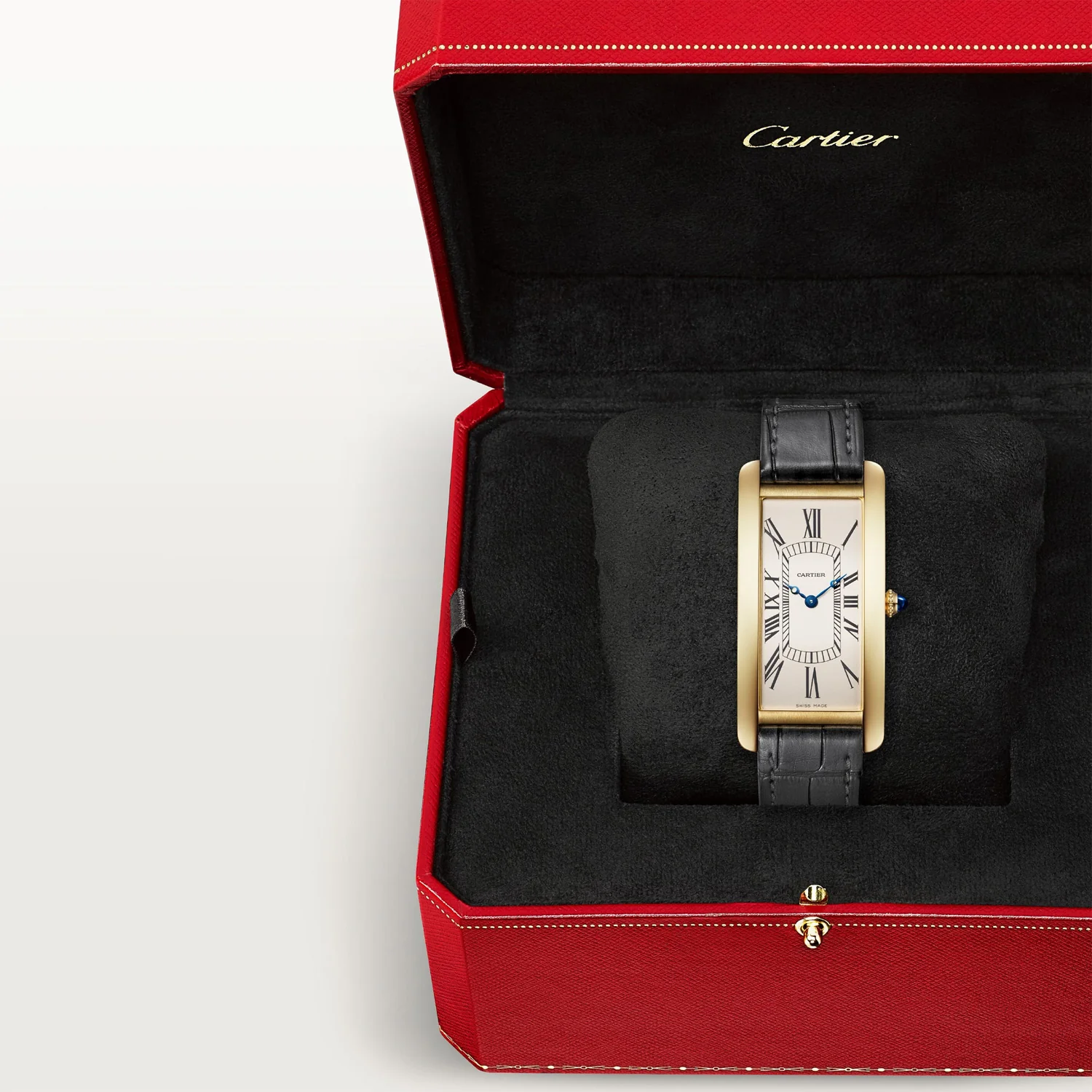 Privé Tank Cintrée 18ct Yellow Gold Leather Strap Watch - Image 4