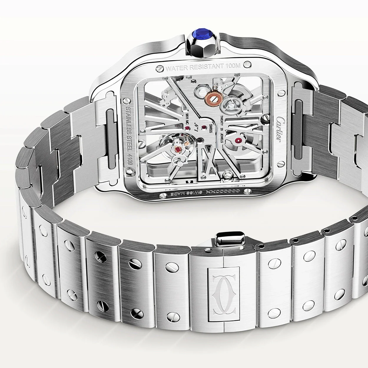 Santos de Cartier Large Steel Skeleton Dial Bracelet/Strap Watch - Image 5