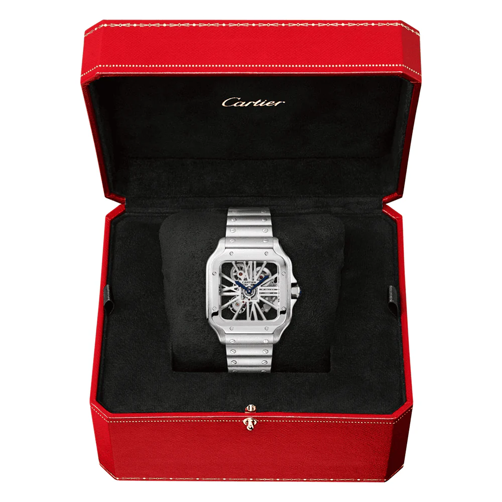 Santos de Cartier Large Steel Skeleton Dial Bracelet/Strap Watch - Image 8
