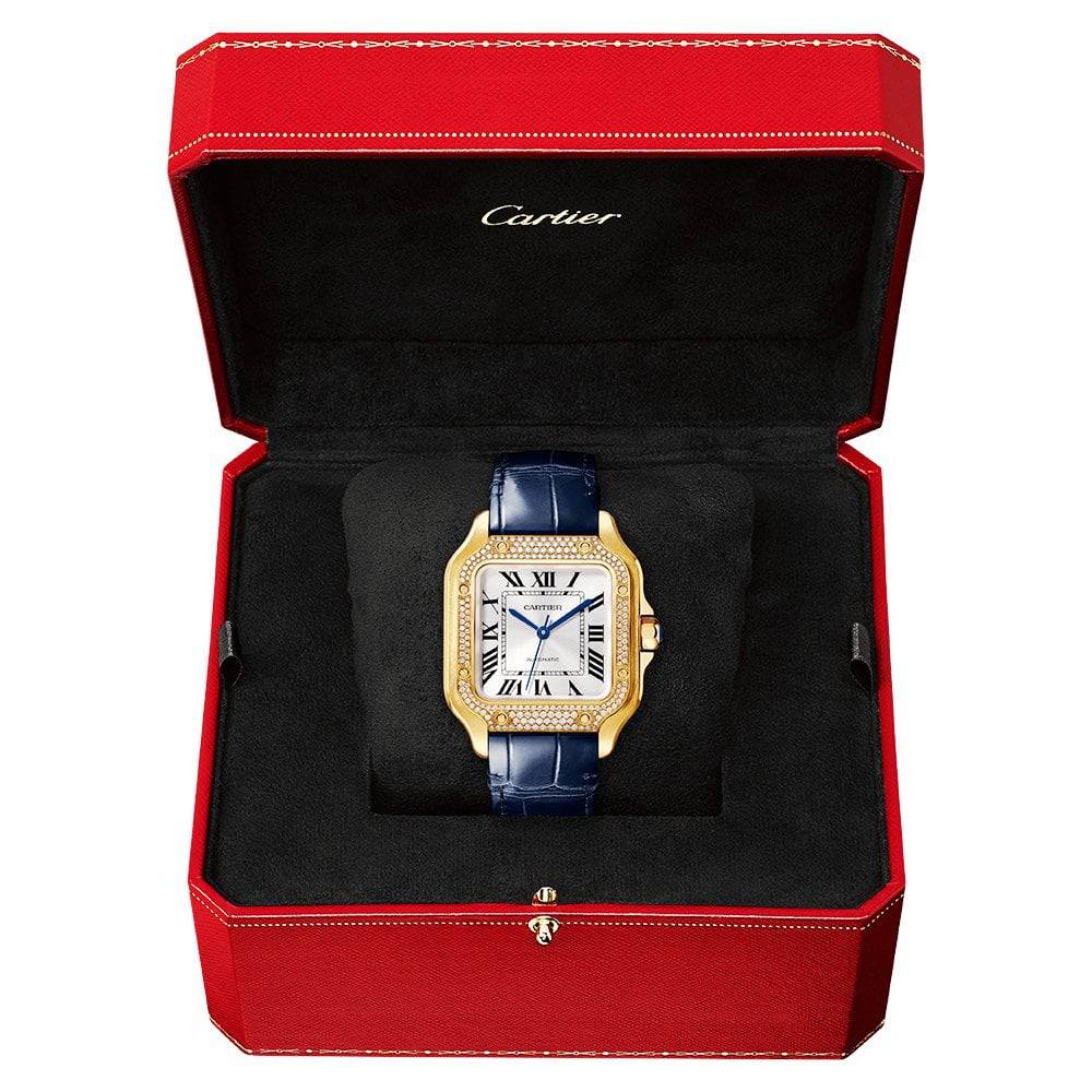 Santos de Cartier Medium Diamond Set Automatic 18ct Yellow Gold Watch - Image 3
