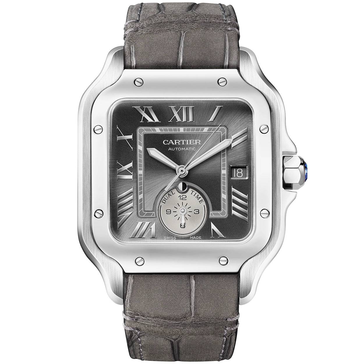 Santos de Cartier Dual-Time Large Grey Dial Automatic Bracelet/Strap Watch - Image 2