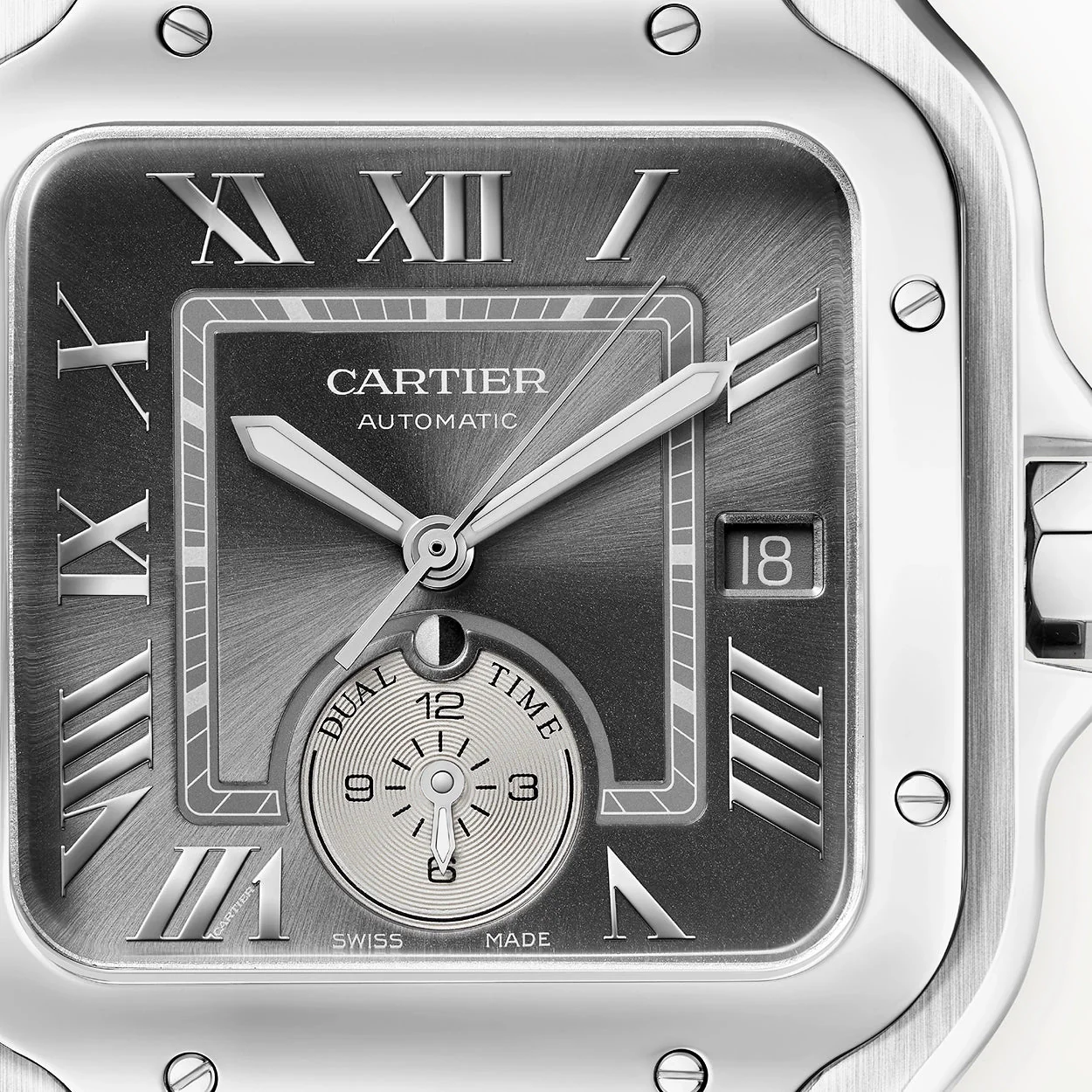 Santos de Cartier Dual-Time Large Grey Dial Automatic Bracelet/Strap Watch - Image 3
