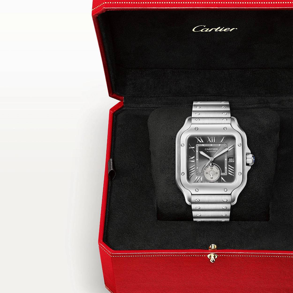 Santos de Cartier Dual-Time Large Grey Dial Automatic Bracelet/Strap Watch - Image 4