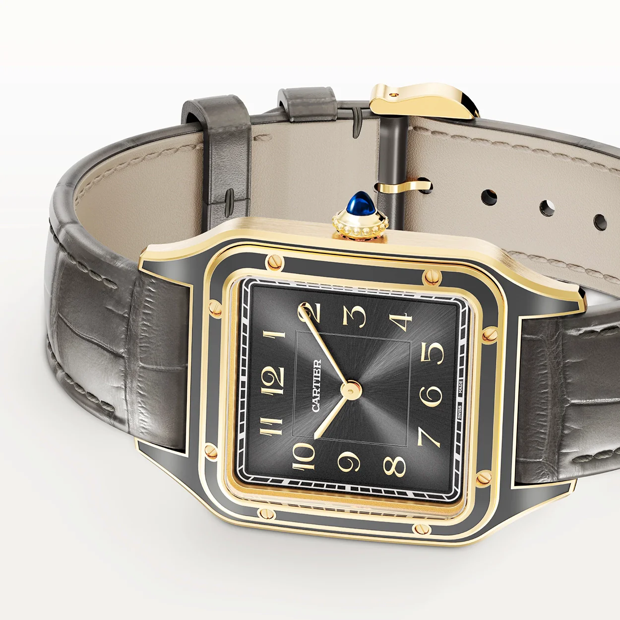 Santos-Dumont Large 18ct Yellow Gold Grey Lacquer Watch - Image 3