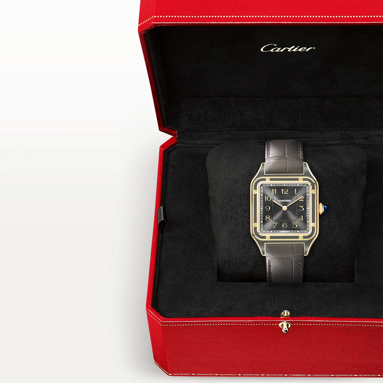 Santos-Dumont Large 18ct Yellow Gold Grey Lacquer Watch - Image 6