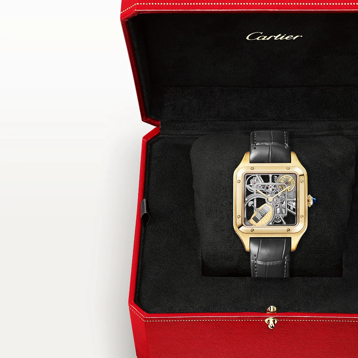 Santos-Dumont Large 18ct Yellow Gold Skeleton Dial Automatic Watch - Image 2