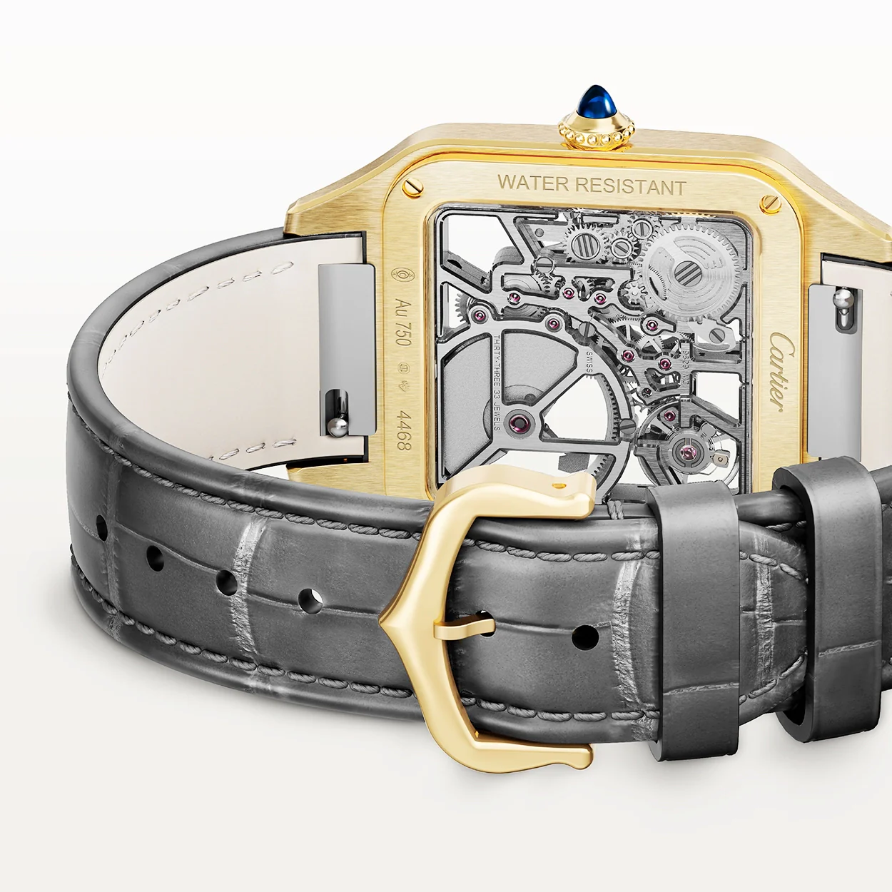 Santos-Dumont Large 18ct Yellow Gold Skeleton Dial Automatic Watch - Image 4