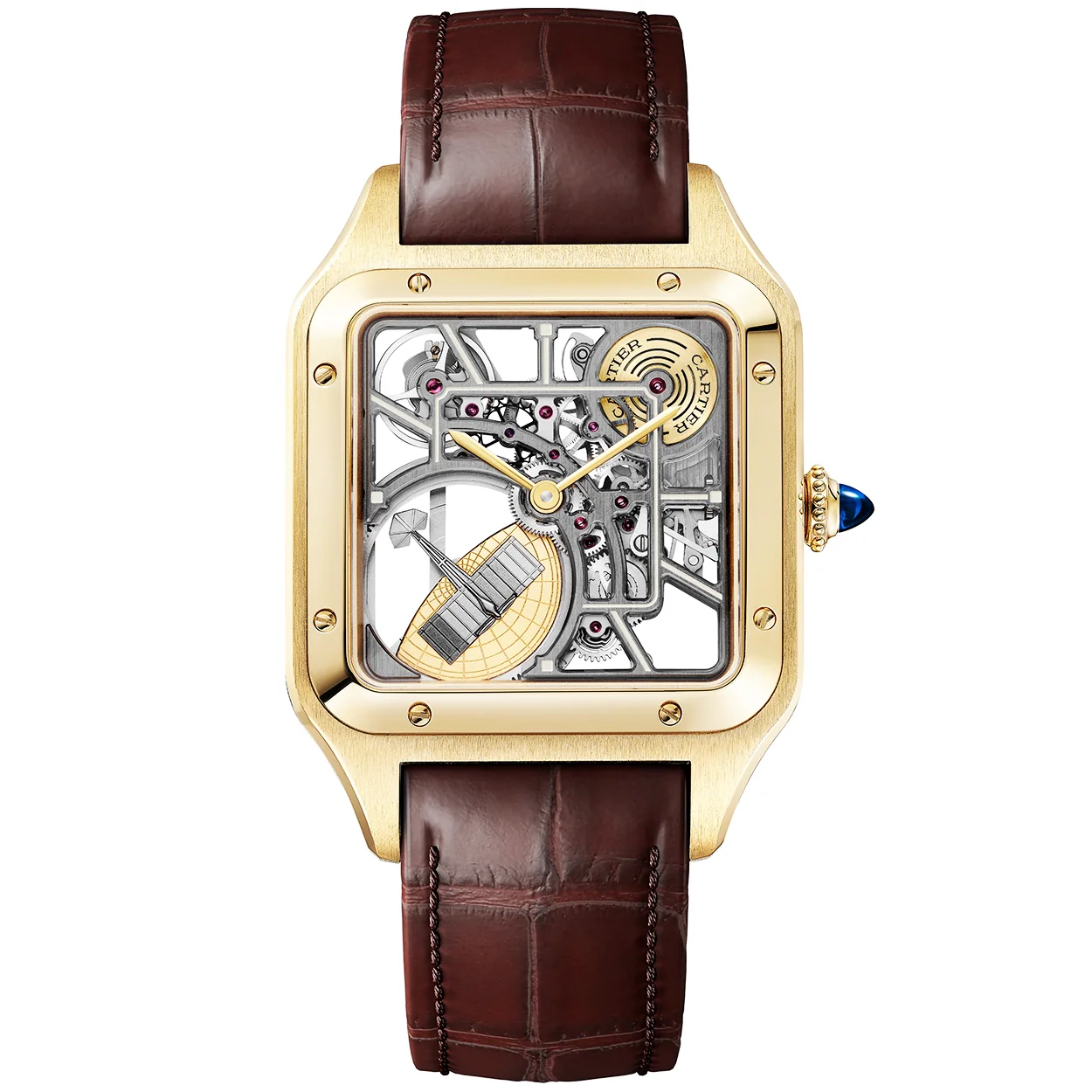 Santos-Dumont Large 18ct Yellow Gold Skeleton Dial Automatic Watch - Image 7