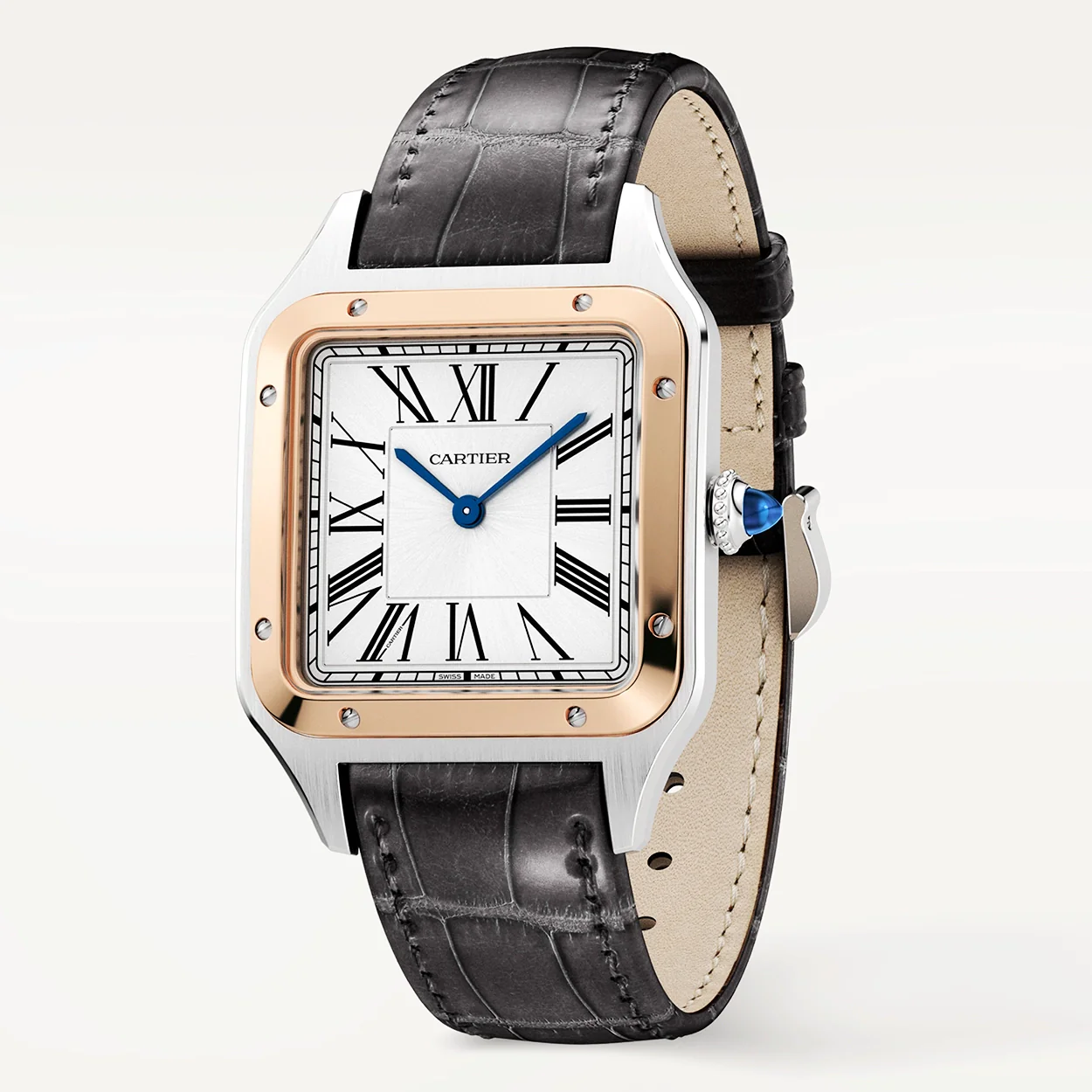 Santos-Dumont Large & 18ct Pink Gold Steel Leather Strap Watch - Image 2