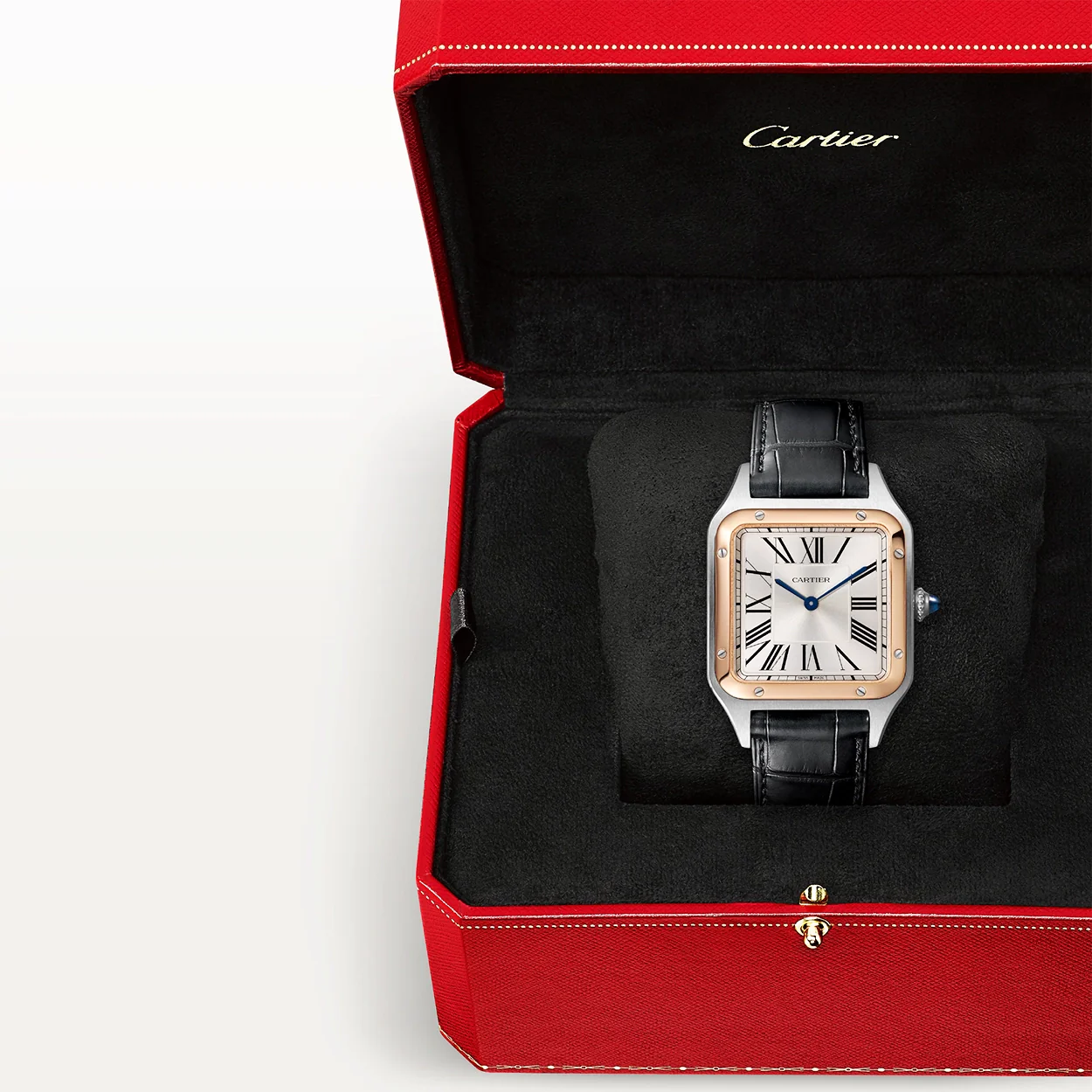 Santos-Dumont Large & 18ct Pink Gold Steel Leather Strap Watch - Image 6