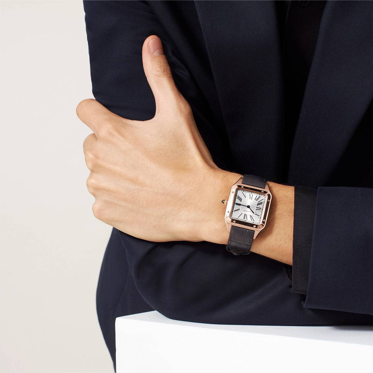 Santos-Dumont Large 18ct Rose Gold Strap Watch - Image 2