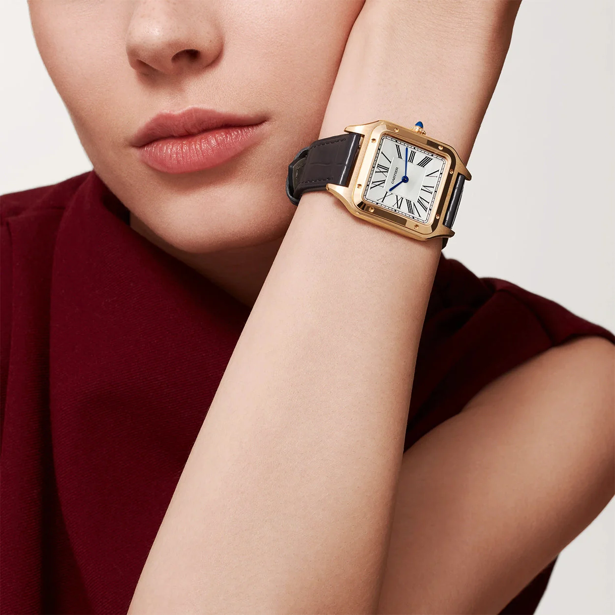 Santos-Dumont Large 18ct Rose Gold Strap Watch - Image 3