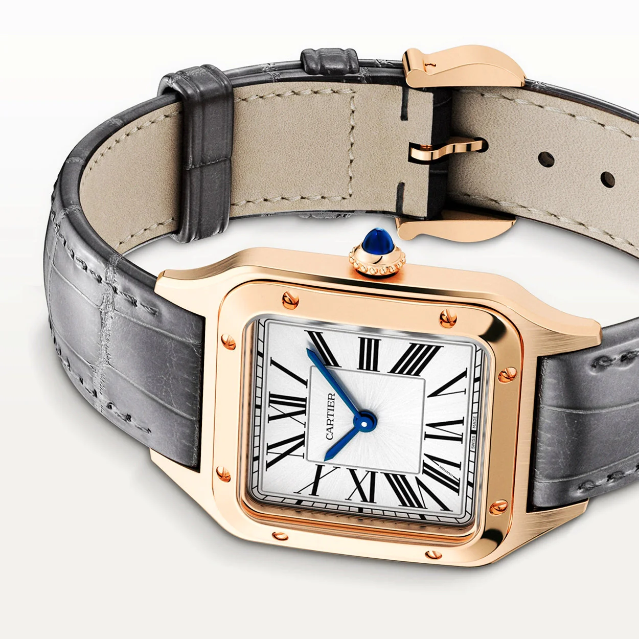 Santos-Dumont Large 18ct Rose Gold Strap Watch - Image 4