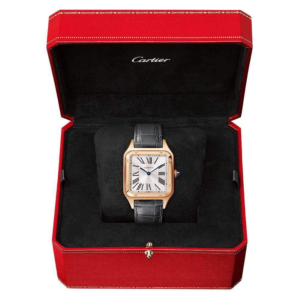 Santos-Dumont Large 18ct Rose Gold Strap Watch - Image 8