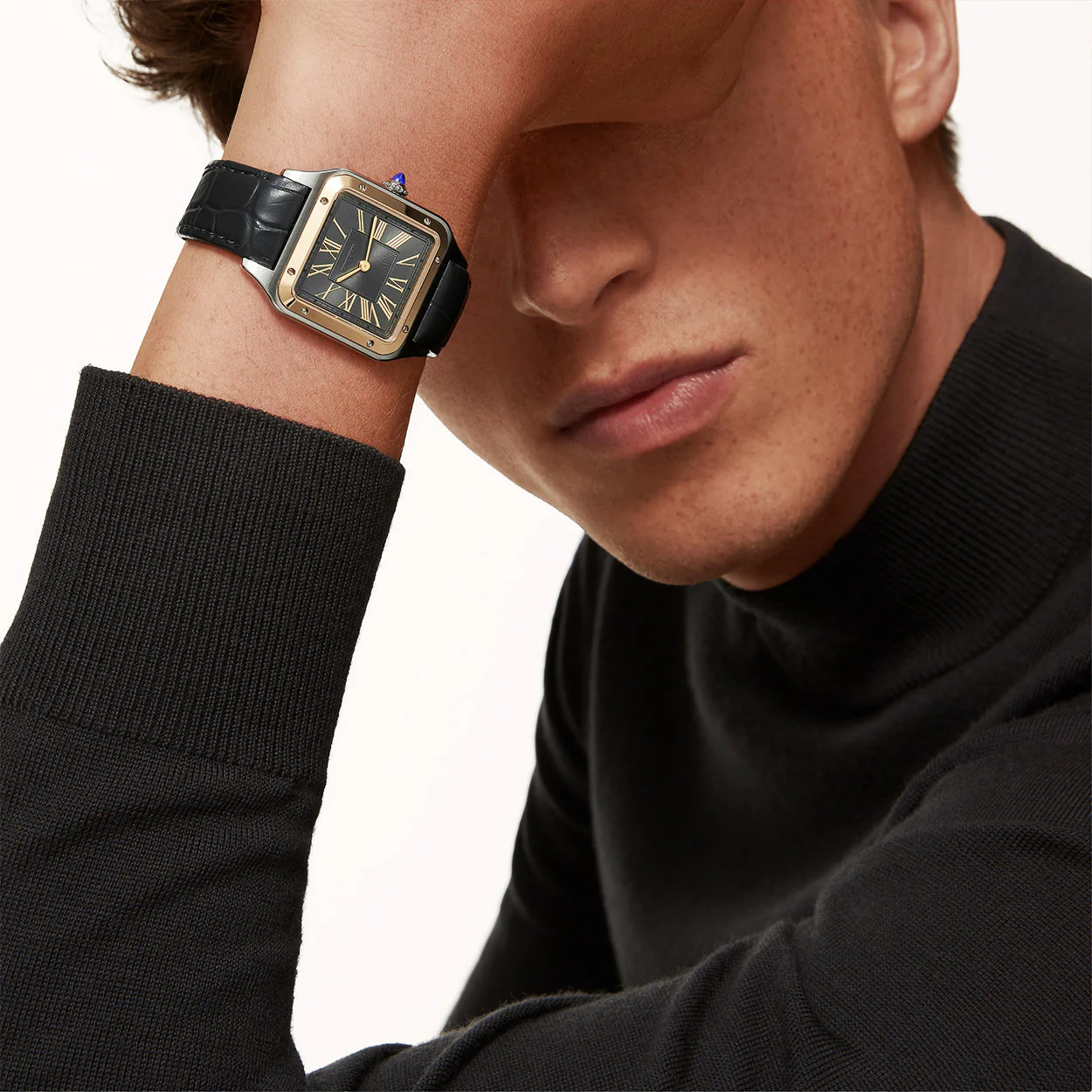 Santos-Dumont Large Steel & 18ct Yellow Gold Strap Watch - Image 2