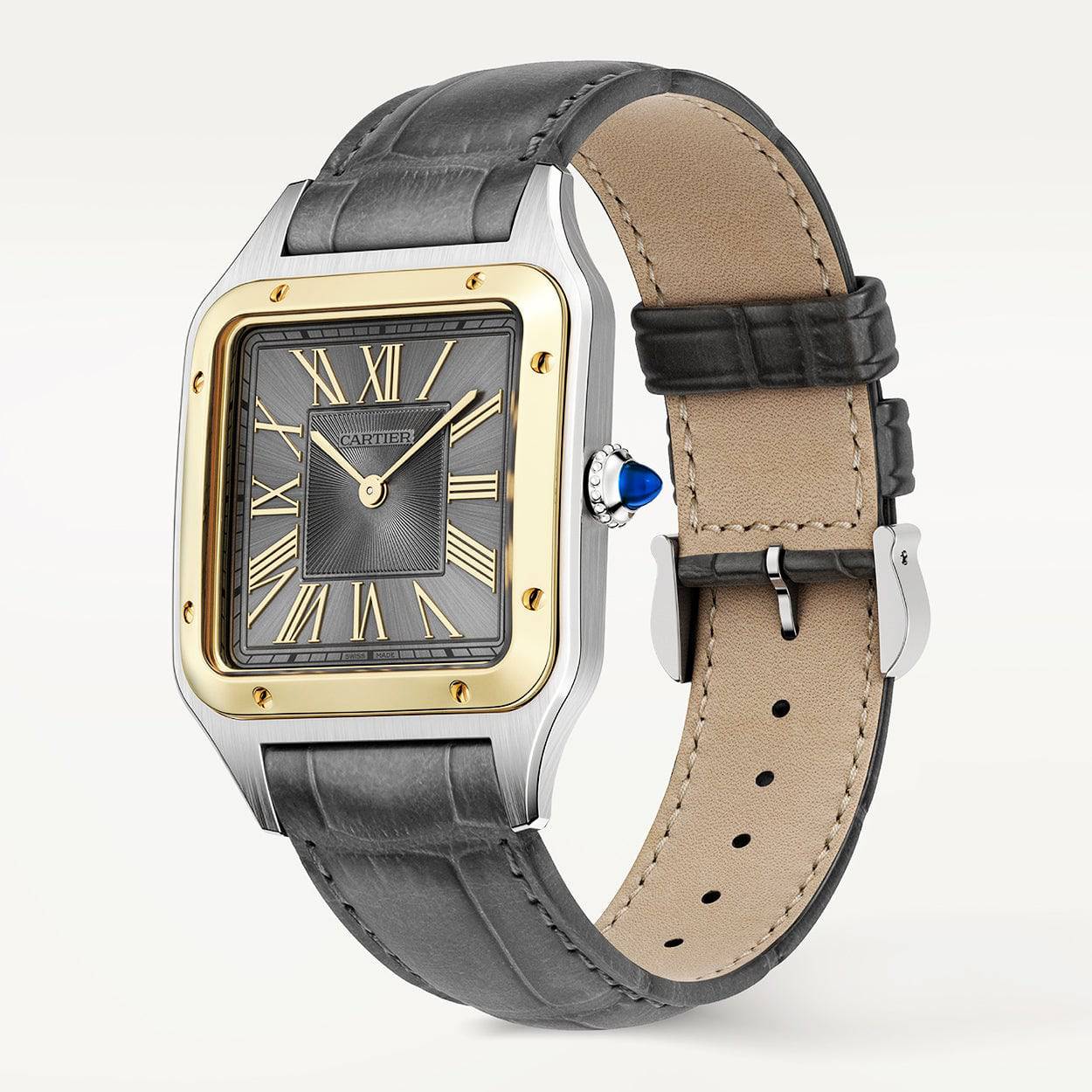 Santos-Dumont Large Steel & 18ct Yellow Gold Strap Watch - Image 3