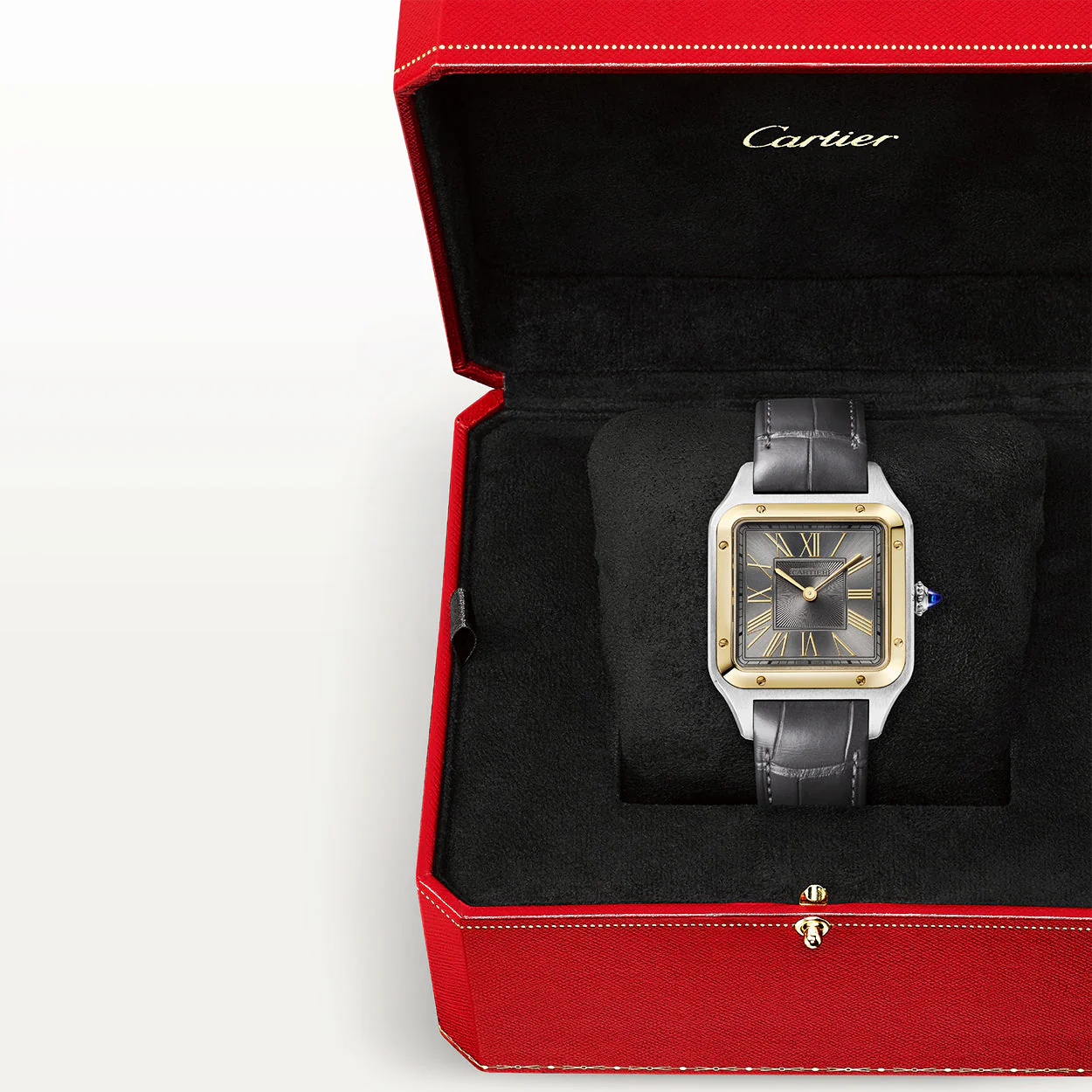 Santos-Dumont Large Steel & 18ct Yellow Gold Strap Watch - Image 6