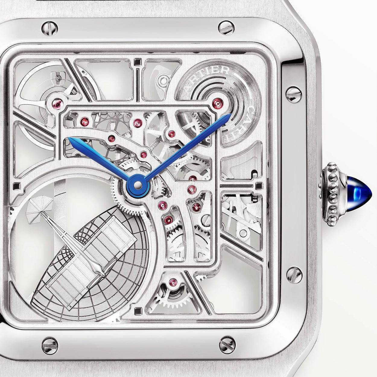 Santos-Dumont Large Steel Skeleton Dial Automatic Strap Watch - Image 3