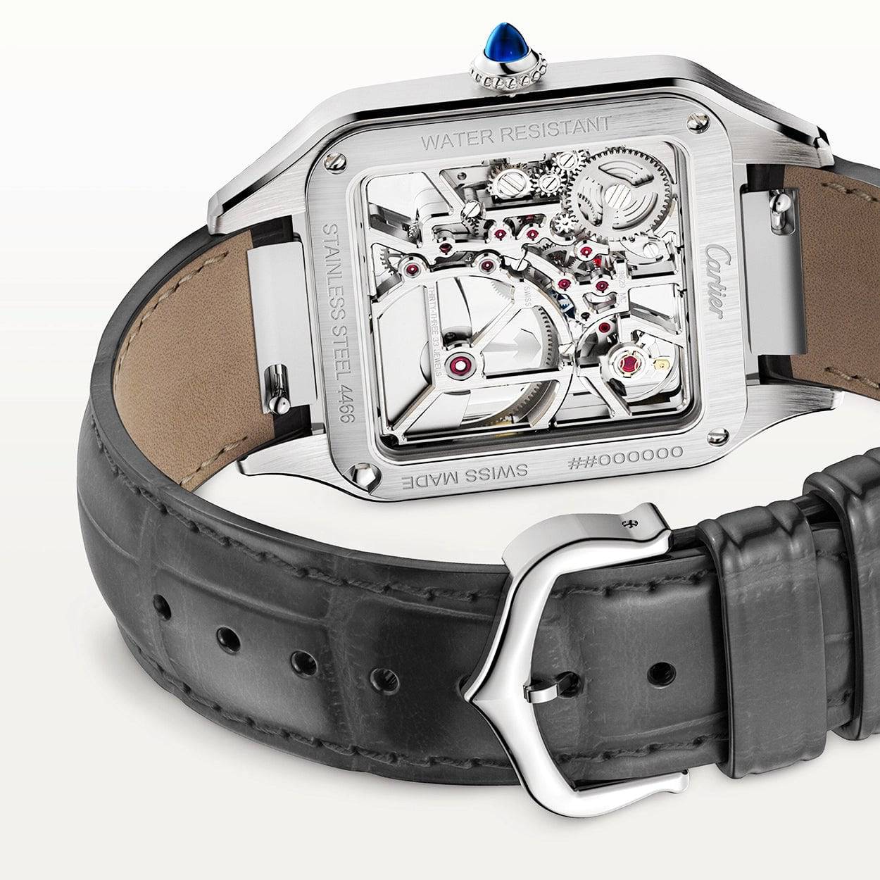 Santos-Dumont Large Steel Skeleton Dial Automatic Strap Watch - Image 5
